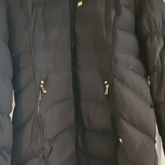 Women's Black Puffer Coat with Faux Fur Hood. Worn Twice - Picture 3 of 10